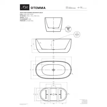 Wanna wolnostojąca AD Naturalnie OTEMMA 150cm